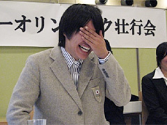 A laughing Asazu during the video screening (2)