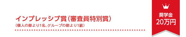 インプレッシブ賞（審査員特別賞）（個人の部より1名、グループの部より1組）奨学金20万円